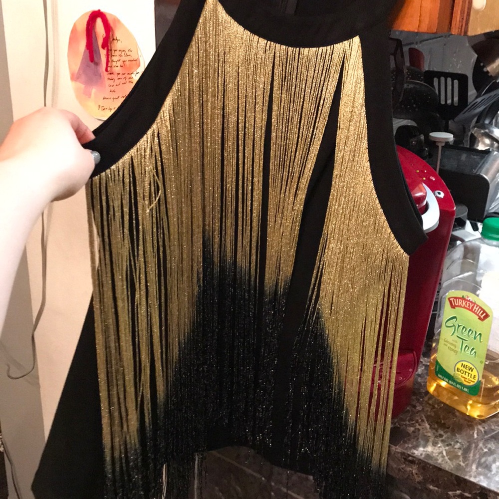 Venus Gold and Black Glitter Thread Fringe Top